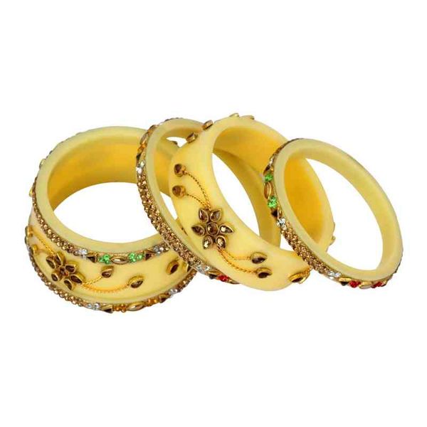 

cream color kundan work 1 pair of seep bangle size: 2.6, Golden;silver