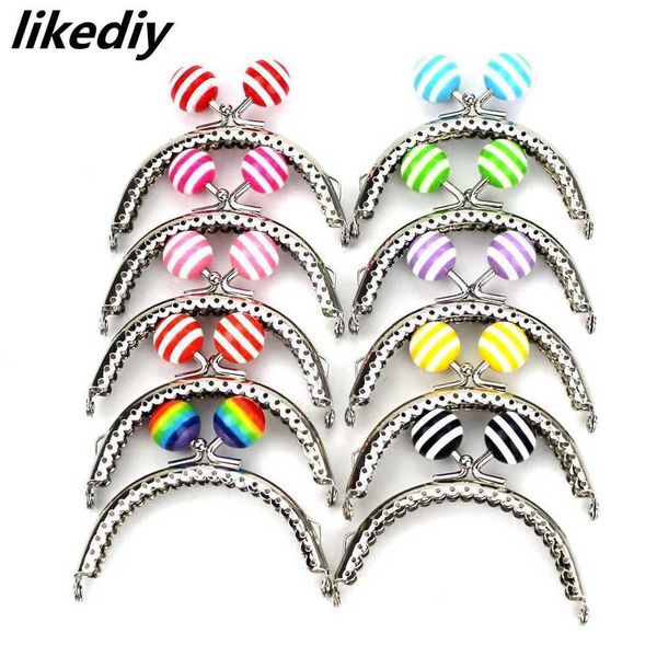 

10 pcs/lot 8.5 cm stripe lollipop bead metal purse frame bright and clean semicircle silver kiss clasp bag accessory 210901, Black