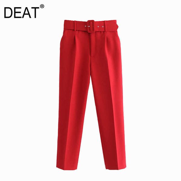 

[deat] spring autumn fashion high waist solid color sashes loose women's simple style straight leg pants 13c017 210527, Black;white
