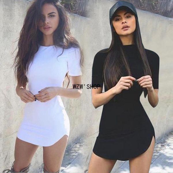 

casual dresses women's dress summer solid color round neck pullover mid-waist short mini tight-fitting hip straight, Black;gray
