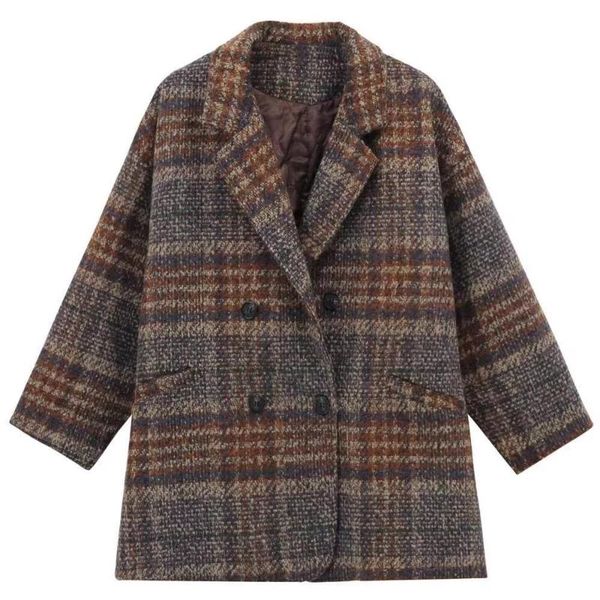 

women's wool & blends 2021 winter korean coat women retro loosecoat bouble breasted lapel, Black