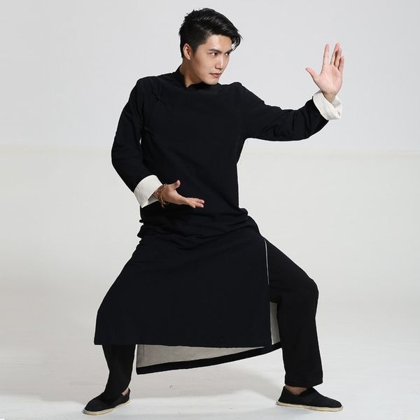

linen ip man kungfu clothing wing chun tai chi suit shaolin monk taoist martial arts uniforms double-layer chinese robe, Gray