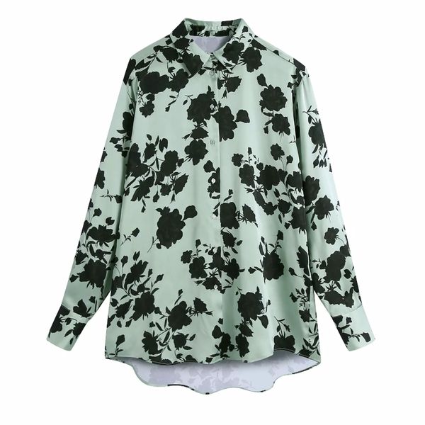 

women flower printing loose satin blouse female turndown collar long sleeve shirt casual lady blusas s8316 210225, White