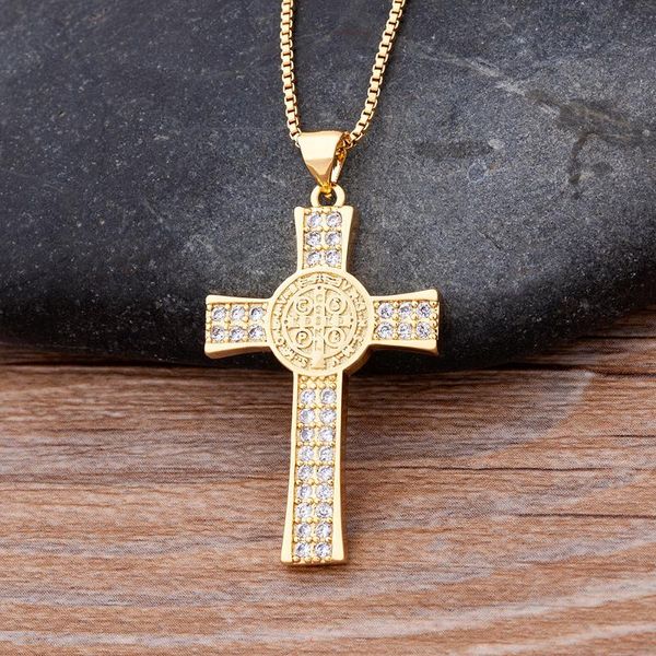 

pendant necklaces 2021 trendy crystal cross necklace gold chain link cz neck choker female jewelry wholesale, Silver