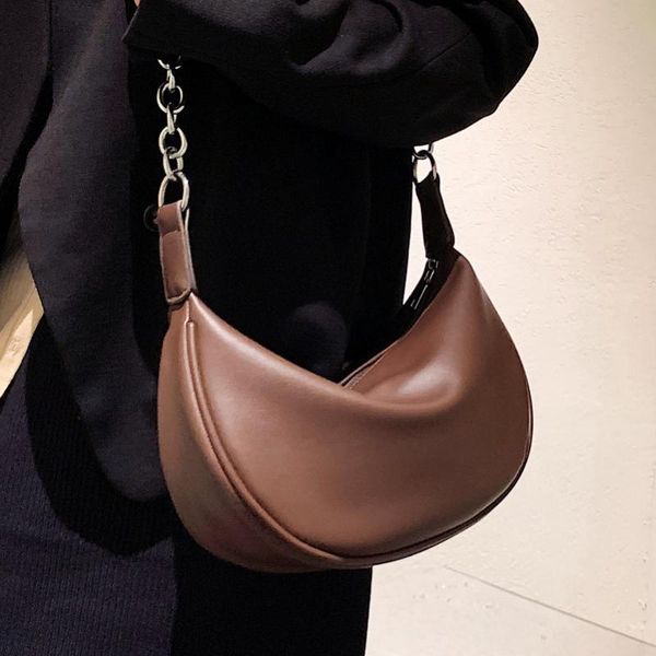 

evening bags retro shoulder for female solid soft pu leather individuality chain hobo fashion all-match crossbody solsa