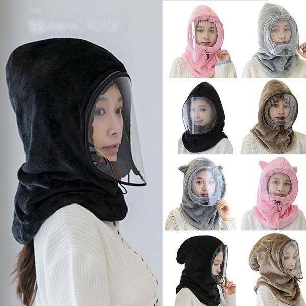 

cycling caps & masks outdoor ladies riding hat winter windproof and cold protection earmuffs head cap bib integrated warm hood, Black