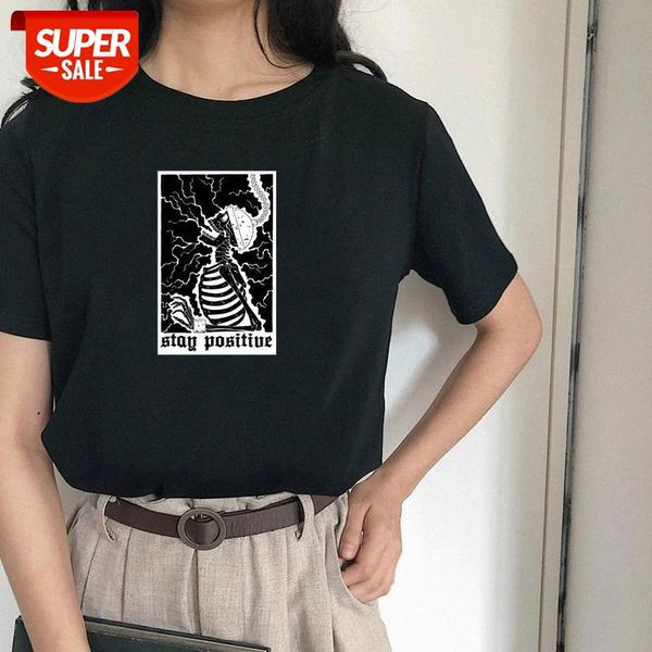

sunfiz YF Skeleton Take a Hit. Stay Positive Graphic Tee Korean Fashion Street Style Unisex T-shirt Cotton Women O Neck Tee #kU6t, White