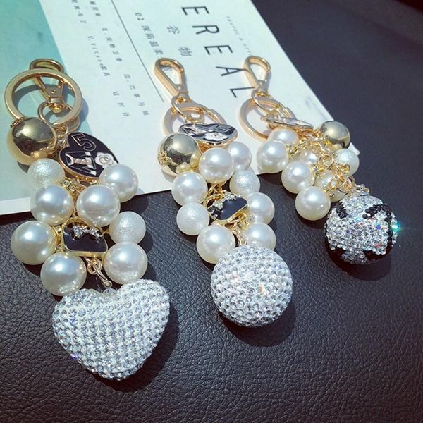 

keychains fashion diamond pearl peach heart keychain full ball bag accessories rhinestone pendant, Silver