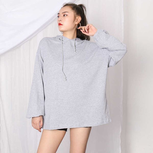 

fashion fleece hoodies women's hooded protective cover detachable long sleeve pullover loose in early spring of 2021, Black