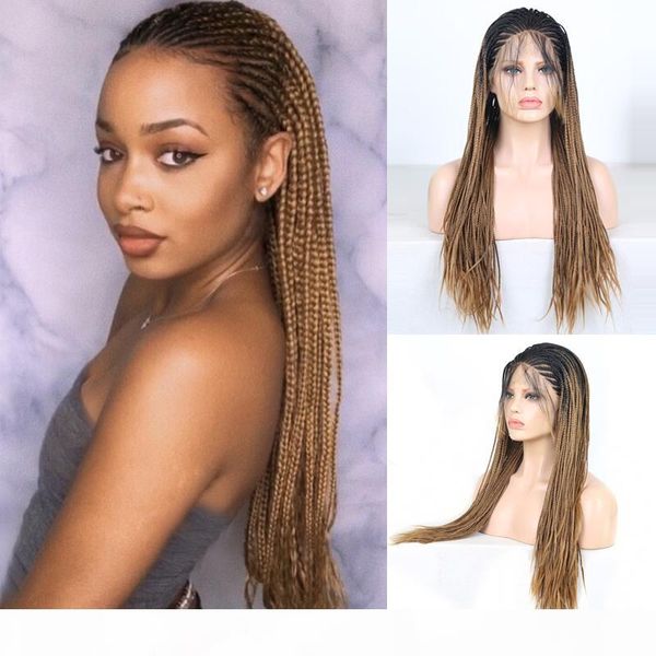 

charisma ombre brown wigs box braids braided wig heat black roots synthetic lace front wig for black women with baby hair