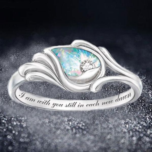 

wedding rings fashion angel's wing for women silver color rainbow stone ring with letters jewelry gifts drop, Slivery;golden