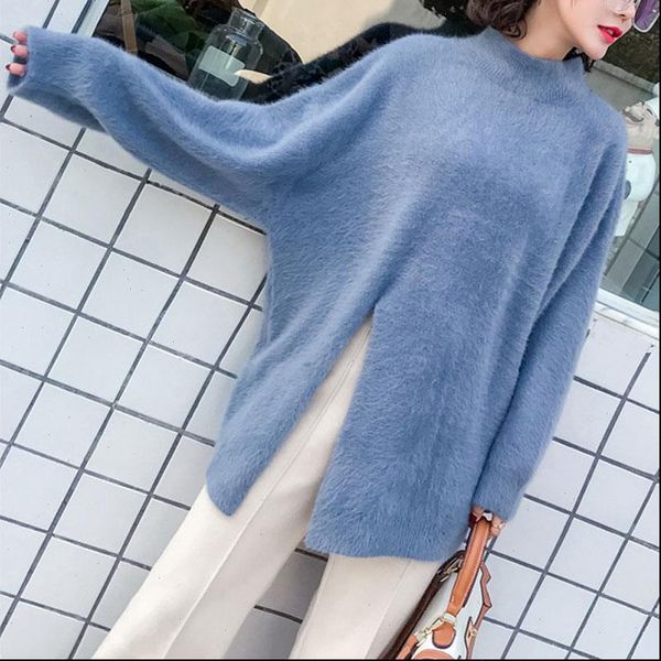 

winter autumn korean casual soft women sweater pullovers long sleeve split breasted velvet sweater female knitted sweater drop shipping, White;black