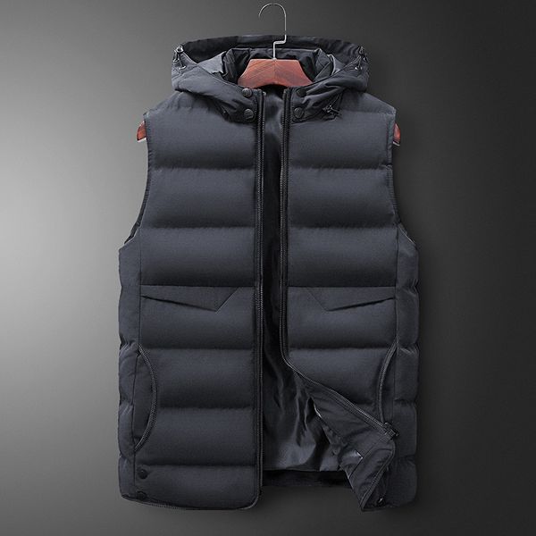 

autumn and winter new men's hooded solid color thickened down cotton jacket vest large size majia men, Black;white