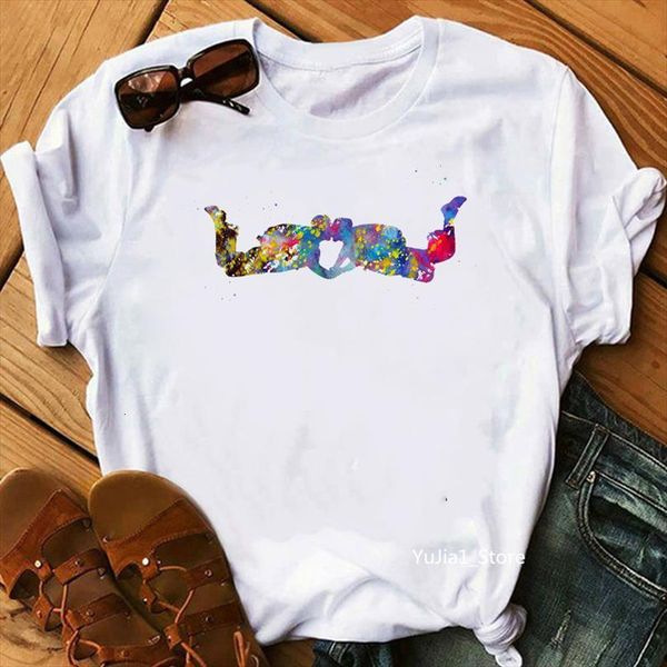

watercolor couple skydiver printed tee mens and womens femme cute summer streetwear woman clothes gothic white custom, White;black