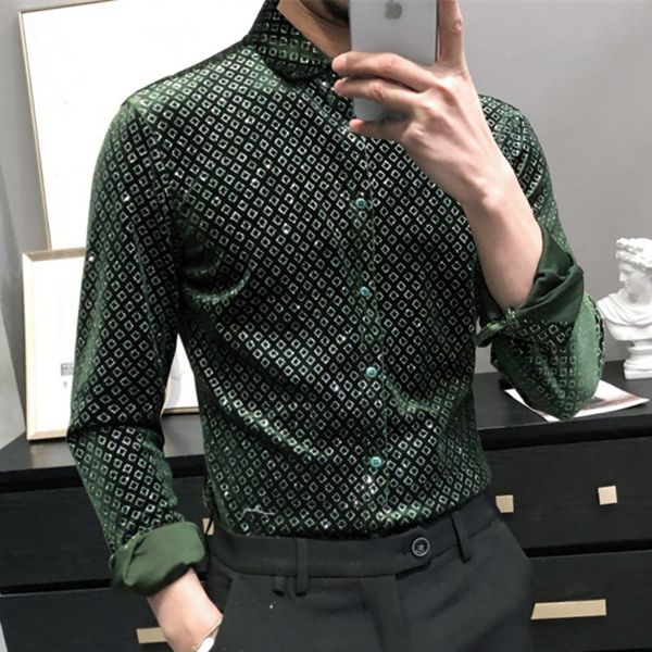 

2021 new green thickening keep warm fancy shirts men long sleeve shirt ropa de camisa social masculina manga longa xrrf, White;black