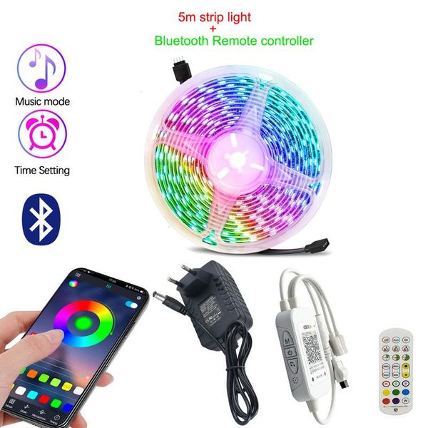 

led strip dc12v 60leds/m flexible light rgb strips 300leds 5m/lot bluetooth ir remote controller 85-265v adapter tape diode