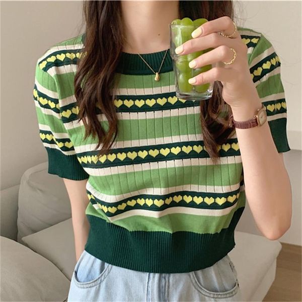 

women's t-shirt hzirip avocado green basic stylish knitwear short sleeves 2021 all match knitted girls pullovers summer casual t-shirt, White