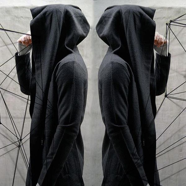 

men's trench coats hip hop casual open stitch hooded long cloak cape coat men women solid pocket loose clock streetwear, Tan;black