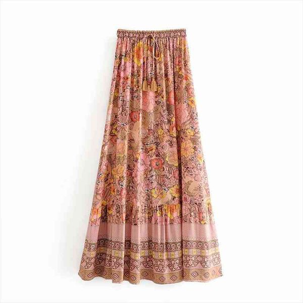 

high waist women summer floral skirt boho long skirt elegant lace-up stretch women clothes faldas jupe femme saia, Black