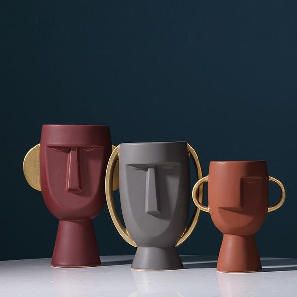 

nordic ins luxuxy abstract ceramic human face vases flower pot creative and simple modern home crafts soft decoration ornaments