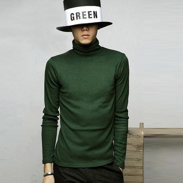 

mens winter autumn sweaters high neck solid color cutton blend warm sweaters fashion slim knitted hommes clothing, White;black