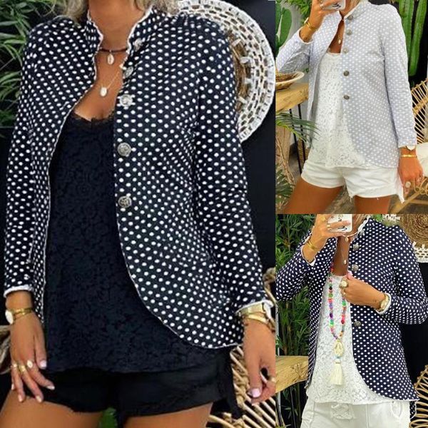 

women's jackets women jacket plus size autumn winter long-sleeved polka dot print button vintage outwear thin coats female 3xl, Black;brown