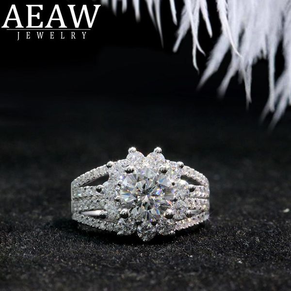 

cluster rings luxury 18k white gold 6.5mm 1.0ct sun flower moissanite diamond engagement ring for women fine jewelry d color, Golden;silver