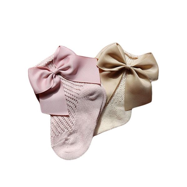 

baby & children's newborn hollow out socks baby solid color hosiery with bowknot (white, navy blue, pink, khaki, grey), Pink;yellow