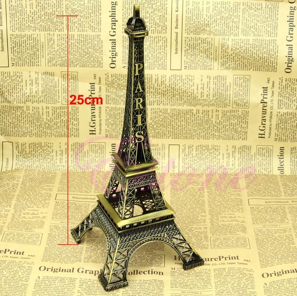 

25cm bronze tone paris eiffel tower figurine statue vintage alloy model c0220