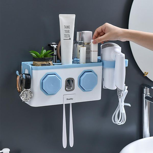 

toothbrush holders multifunctional bathroom shelf with hook wall mounted holder home auto toothpaste dispenser accessories