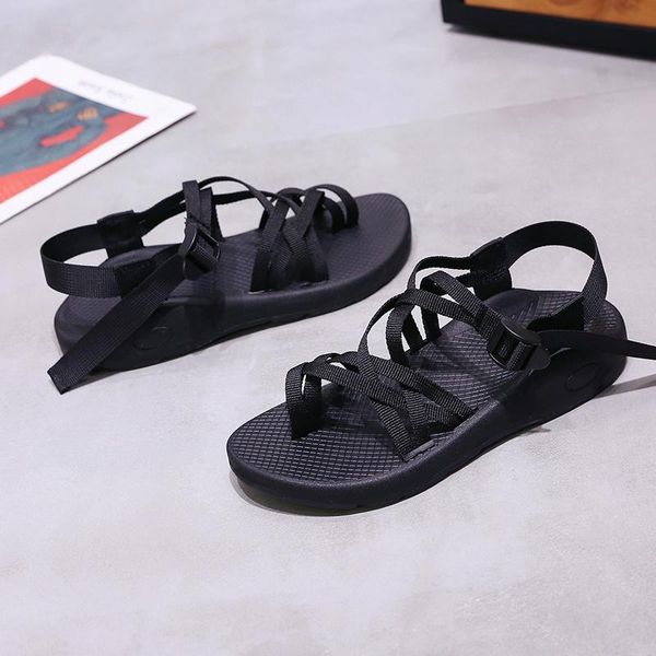 

sandals 2021 women's wild thick bottom slippers cross casual college wind flip-flops non-slip beach, Black