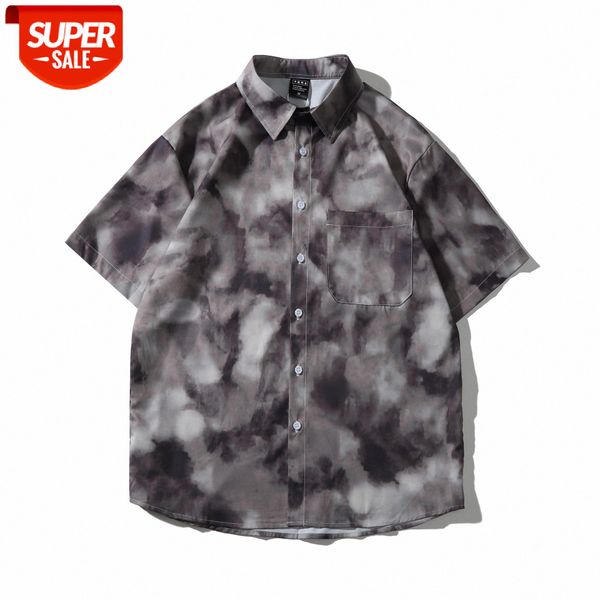 

flower short shirt male tie-dye retro flow loose short-sleeved beach weiyi casual camouflage half-sleeved #y86r, White;black