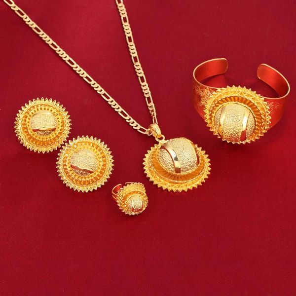 

earrings & necklace ethiopian 24k gold set brass jewelry pendant chain clip earring ring bangle, Silver