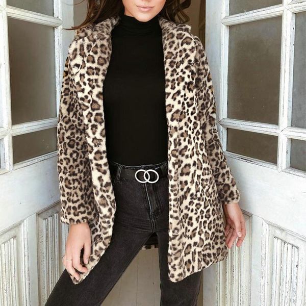 

women's jackets autumn fashion winter clothes leopard open stitch loose comfortable outerwear casual long womens and coats streetwear, Black;brown