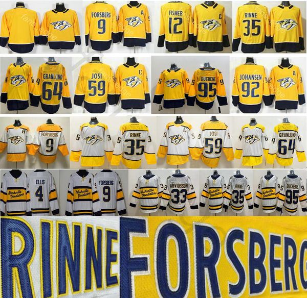 

nashville predators 9 filip forsberg 35 pekka rinne 59 roman josi 92 ryan johansen 4 ryan ellis 35 viktor arvidsson 95 matt duchene jerseys, Black;red