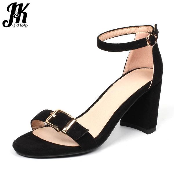 

jk flock high heels sandals women summer sandals women 2021 fashion office shoes female buckle open toe shoes plus size 44, Black