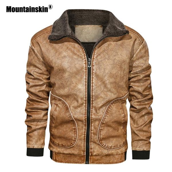 

mountainskin winter mens pu jacket thick warm men's motorcycle jacket new fashion windproof leather coat male eu size 3xl sa864, Black