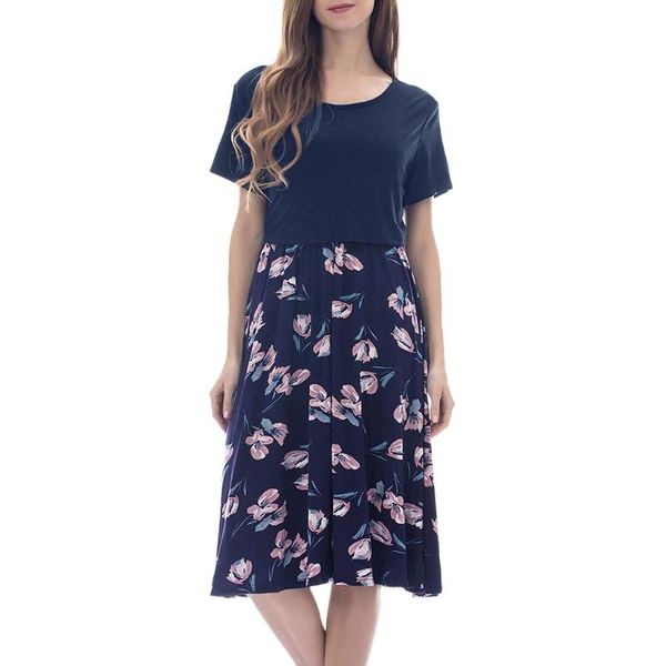 

women's maternity floral print nursing dresses short sleeve pregnancy clothes for breastfeeding women dresses summer, White