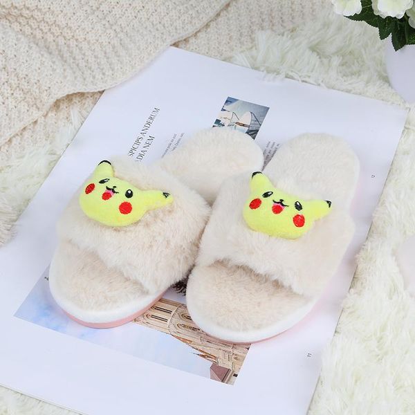 

slippers ginchasio women faux fur fluffy winter short plush animals white color cartoon fuzzy cozy home furry, Black