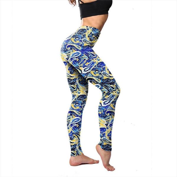 

fashion fitness casual 3d nbsp womens leggings blue paisley star night printed soft elastic skinny pants lady work out jeggings, Black