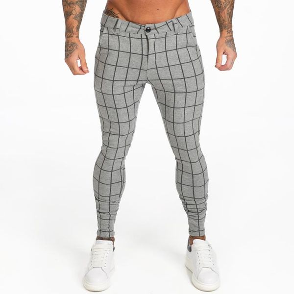

men's pants mens chinos grey plaid nice skinny fit high waist elastic stretchy trousers zm369, Black