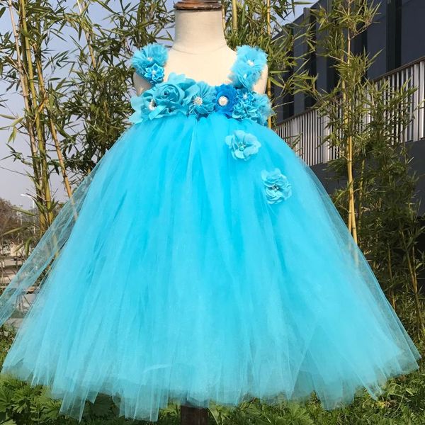 

girl's dresses turquoise blue flower girls tutu straps toddler baby wedding party clothes knee length kids, Red;yellow