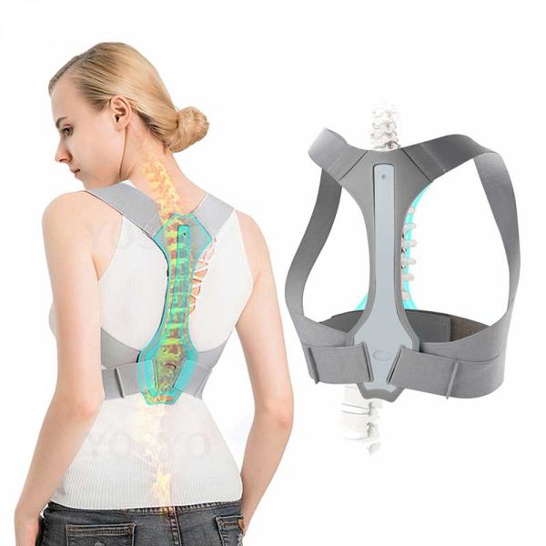

back support posture corrector for man woman adjustable upper brace belt providing shoulder-neck-back relief pain, Black;blue