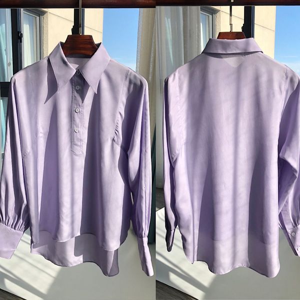 

2021 100% blusa de seda das mulheres roxo manga comprida office lady turn-down collar new feminino nico breasted camisa 2d6d, Black