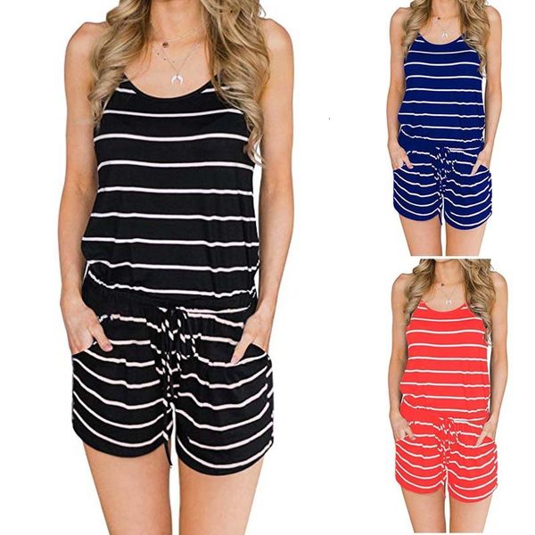 

2021 new jumpsuit loose jumpsuits for women bodysuit summer striped playsuits female clothes casual womens suit xvln, Black