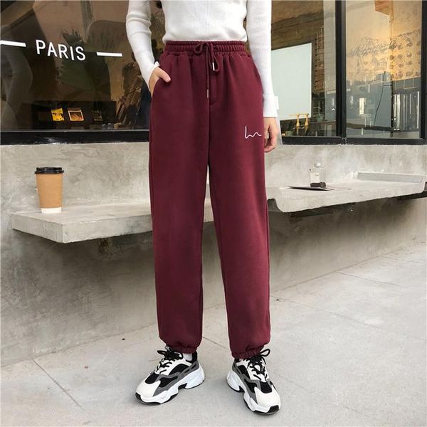

2020 fashion fleece casual joggers women hip hop high waist baggy sweatpants running jogging sport pants trousers streetwear, Black