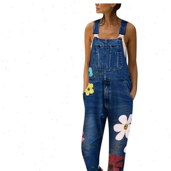 

bib pants jumpsuits flower printed blue jeans romper for womens fashion denim bib pants long rompers overalls 2021 new, Black;white
