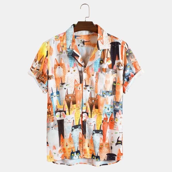 

men's casual shirts fashion mens shirt short sleeve streetwear print patchwork summer chic blouse 2021 beach camisas hawaiian, White;black