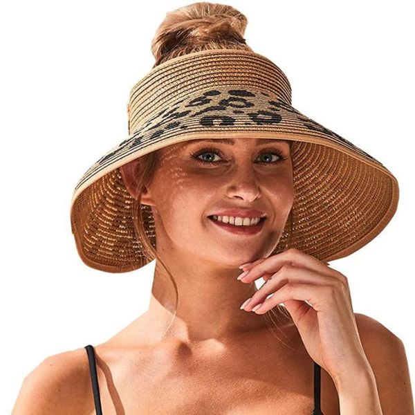 

wide brim hats 2021 summer fashion leopard women straw sun female beach hat bow anti uv, Blue;gray
