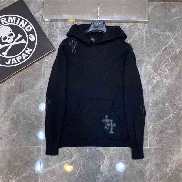 

crosin cross outlet embroidery autumn skin winter casual pullover hooded sweater men's and women's knitwear co, Black